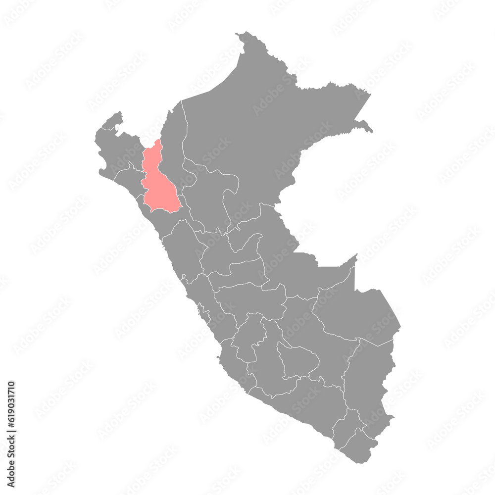 Cajamarca map, region in Peru. Vector Illustration.