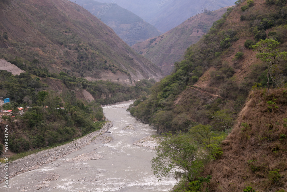 Vilcanota River as it passes through the town of Santa Rosa in the Peruvian jungle near Machu Picchu. Vilcanota River as it passes through the town of Santa Rosa in the Peruvian jungle near Machu Picchu.