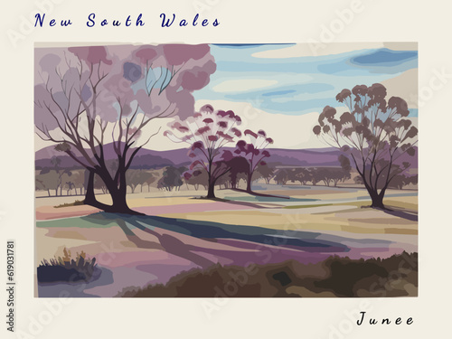 Junee: Postcard design with a scene in Australia and the city name Junee photo