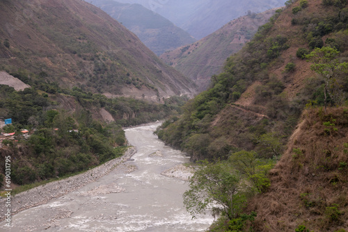 Vilcanota River as it passes through the town of Santa Rosa in the Peruvian jungle near Machu Picchu.