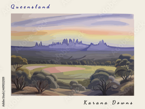 Karana Downs: Postcard design with a scene in Australia and the city name Karana Downs photo