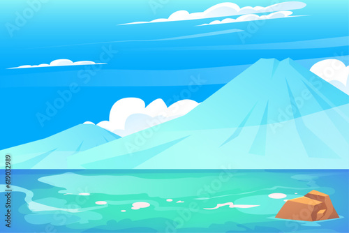 mountain in the middle of the lake landscape background