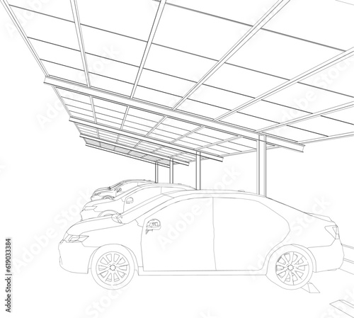 3D illustration of solar carport