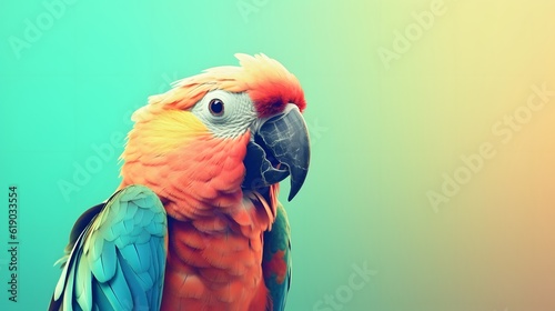 Picture of parrot portrait on Beautiful gradient pastel background. generative ai © Rattanathip