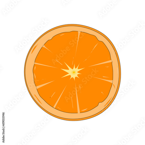 Rodaja de naranja aislada con fondo blanco, rodaja de fruta acida de color naranja.