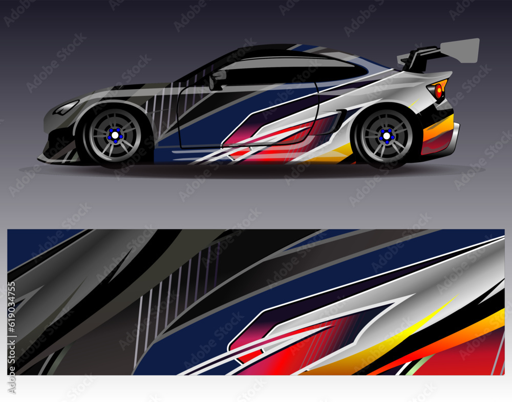 Car wrap design vector.Graphic abstract stripe racing background designs for vehicle, rally, race, adventure and car racing livery Car wrap design vector.Graphic abstract stripe racing background designs for vehicle, rally, race, adventure and car racing livery