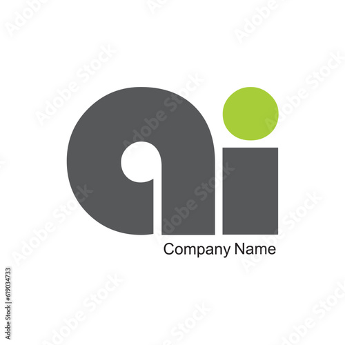Vector illustration of a logo design with "ai" letters in gray and green and editable text
