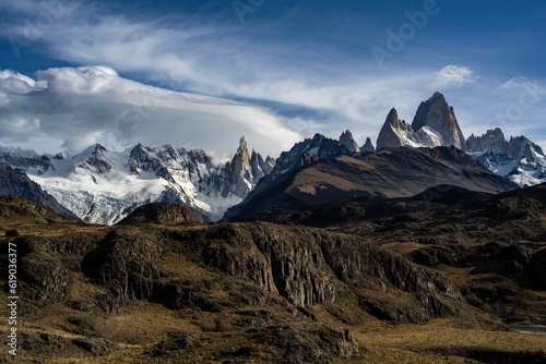 Magnificent autumn landscape with the Fitz Roy Mountain and El Chalten peak in Argentinian Patagonia