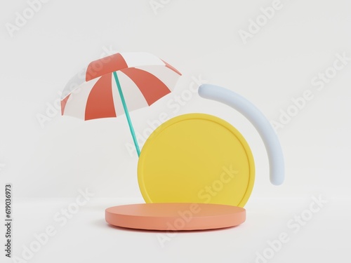 Summer background concept. Abstract 3D room. Minimal podium set with wall scene. 3D render