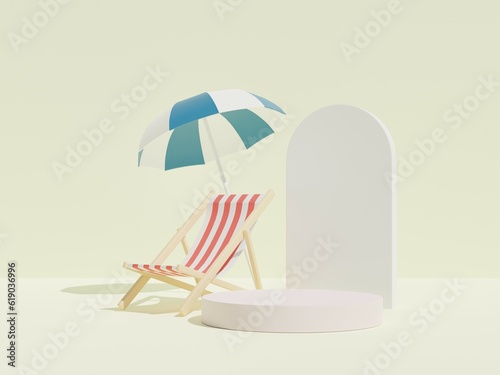 Summer background concept. Abstract 3D room. Minimal podium set with wall scene. 3D render