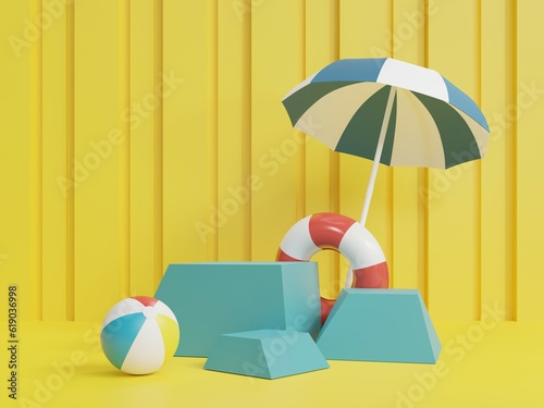 Summer background concept. Abstract 3D room. Minimal podium set with wall scene. 3D render