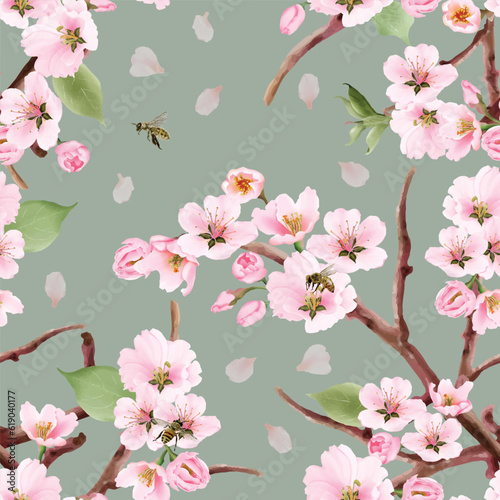 watercolor cherry blossom seamless pattern