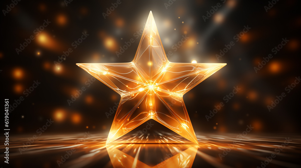 orangener Stern mit Lichteffekten auf dunklem Hintergrund. Querformat. Generative Ai. orangener Stern mit Lichteffekten auf dunklem Hintergrund. Querformat. Generative Ai.