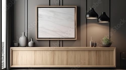 Cabinet wooden design on white room interior modern style © jambulart