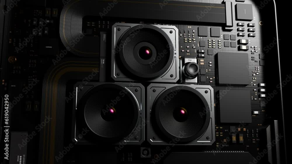 an impressive set of components and three modular cameras for the phone are assembled into a single device. alpha channel an impressive set of components and three modular cameras for the phone are assembled into a single device. alpha channel