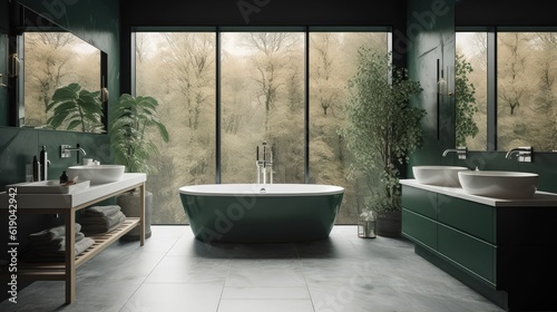 Interior of a luxurious bathroom with white walls