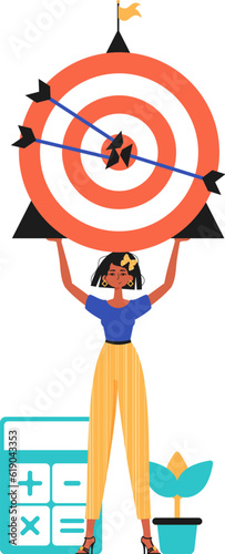 The daughter holds in his handwrite a devour with arrow that hit the kernel battlefield sector. Trendy style, Vector Illustration