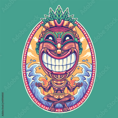 meditation hawaiian tiki mask illustration