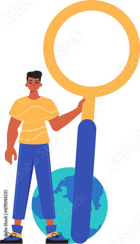 The Guy is holding a gust up sector field looking methamphetamine in his handwrite. Trendy style, Vector Illustration