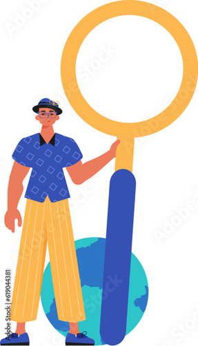 The Guy is holding a gust up sector sphere looking methamphetamine in his handwrite. Trendy style, Vector Illustration
