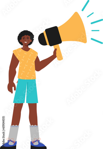 The ridicule is holding a bullhorn in his hand. Trendy style, Vector Illustration