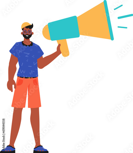 The derision is holding a bullhorn in his hand. Trendy style, Vector Illustration