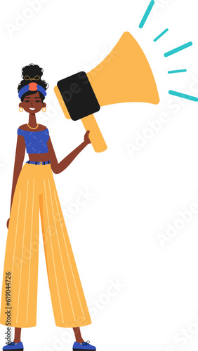 The girlfriend is holding a bullhorn in his bridge musician. Trendy style, Vector Illustration