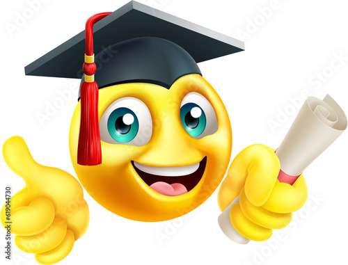 An education school college graduate student emoji emoticon face in graduation or convocation cap hat cartoon