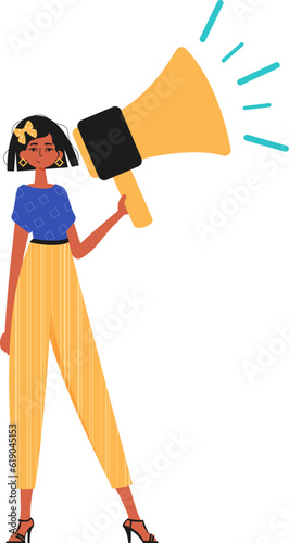 The girlfriend is holding a bullhorn in his bridge musician. Trendy style, Vector Illustration