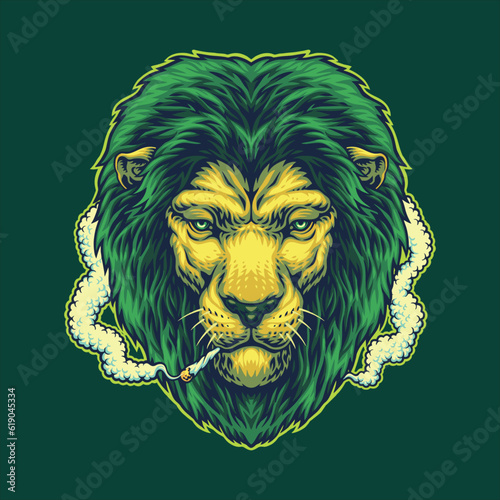 smoking weed high lion illustration
