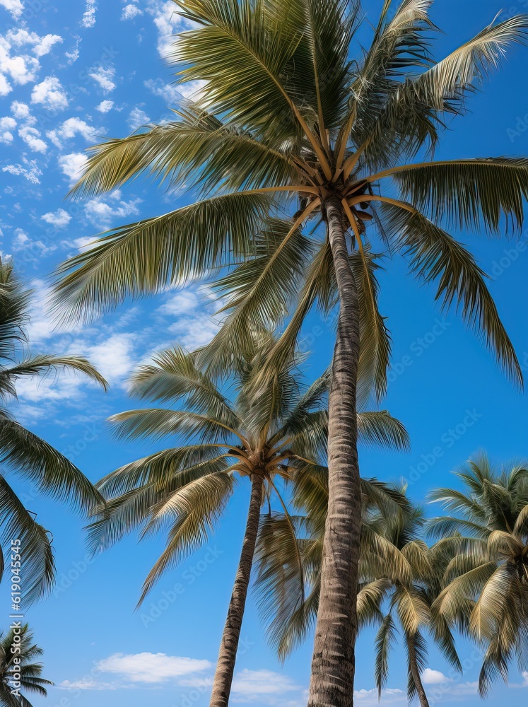 Palmiers tropicaux sur fond de ciel bleu, IA générative, Générative, IA Palmiers tropicaux sur fond de ciel bleu, IA générative, Générative, IA