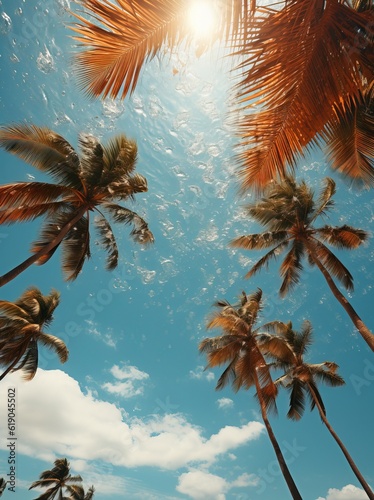 Palmiers tropicaux sur fond de ciel bleu, IA générative, Générative, IA photo