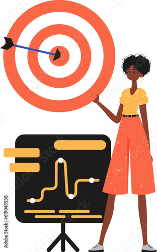 The daughter holds in his handwrite a raven with arrow that hit the center field sphere. Trendy style, Vector Illustration