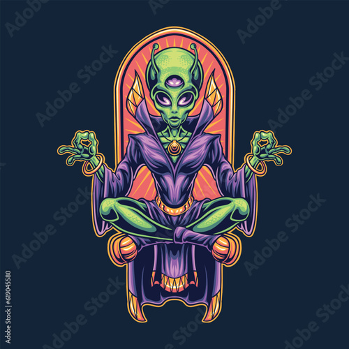alien meditate character illustration