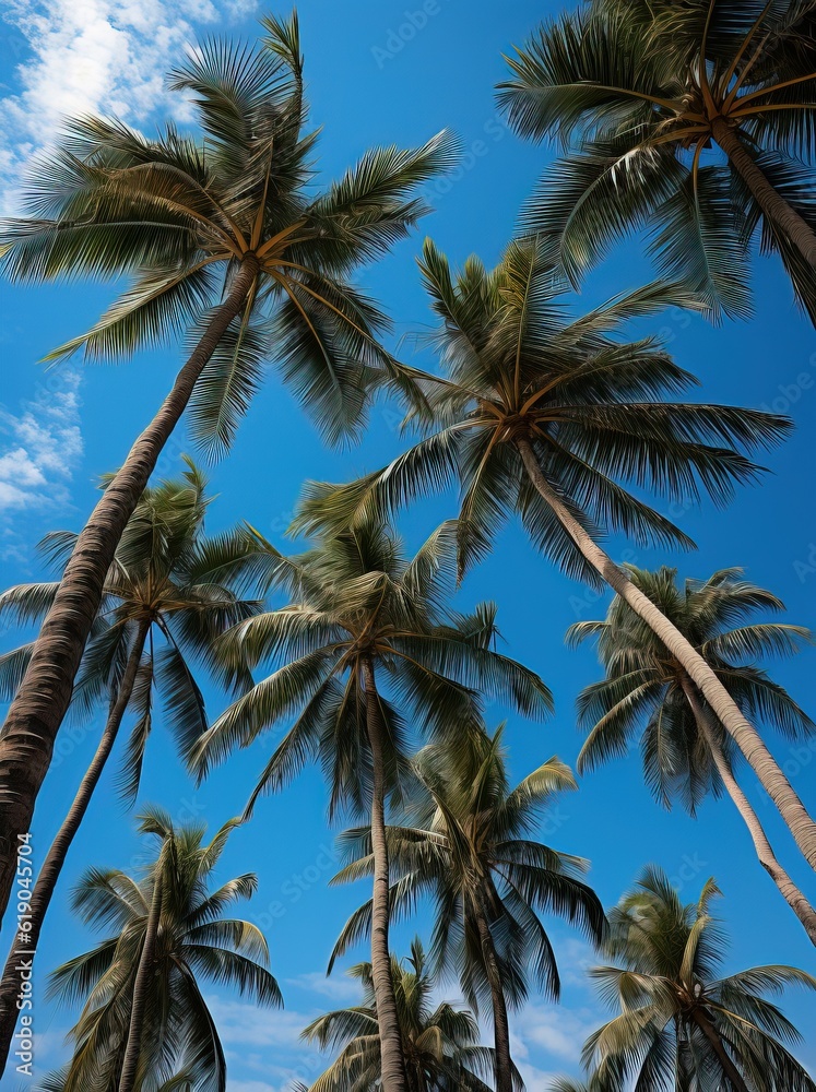 Palmiers tropicaux sur fond de ciel bleu, IA générative, Générative, IA