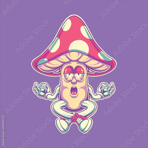 meditate mushroom cartoon character illustration