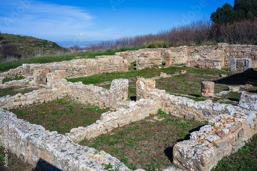 Old walls of houses at Morgantina old town archaeological site photo