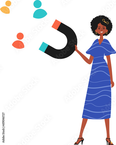 The girlfriend holds a magnet in his hand , which attracts liaison. Trendy style, Vector Illustration