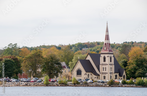 The famous three churches of Mahone Bay near to Lunenburg. Taken in Mahone Bay, Canada, 10.2022. photo