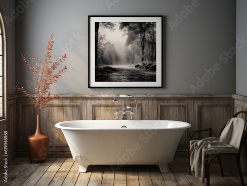 Poster Mockup in cozy Nomadic Bathroom Interior  Mockups Design 3D  High-quality Mockups  Generative Ai