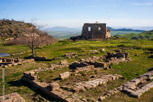 Ruins of old town in Morgantina archaeological site Sicily
