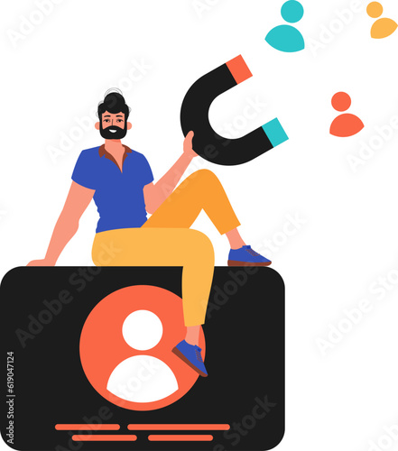 The guy holds a attract chat up in his bury , which attracts affair. Trendy style, Vector Illustration