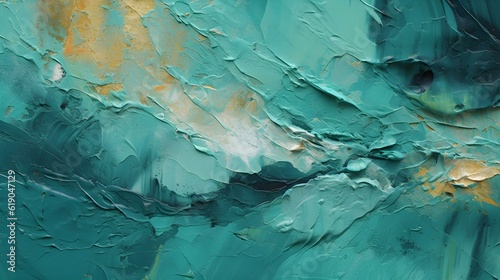 Paint Texture in teal Colors with visible Brush Strokes. Artistic Background on a concrete Wall. 