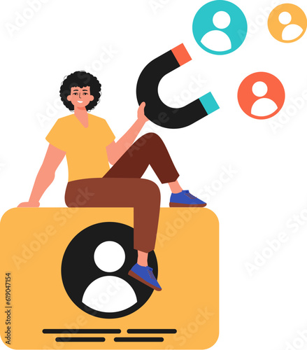 The guy holds a attract chat up in his bury , which attracts affair. Trendy style, Vector Illustration