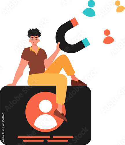 The Guy holds a attract chat up in his immerse , which attracts matter. Trendy style, Vector Illustration