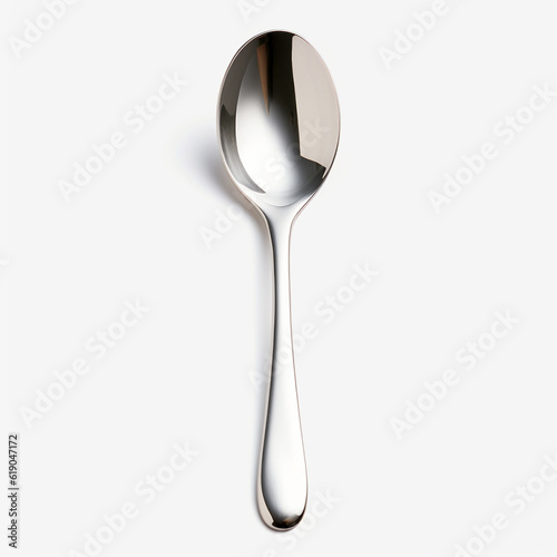 Small stainless steel silver spoon on a white background, AI Generation