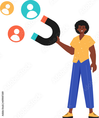 The Guy holds a attract chat up in his plunge , which attracts count. Trendy style, Vector Illustration