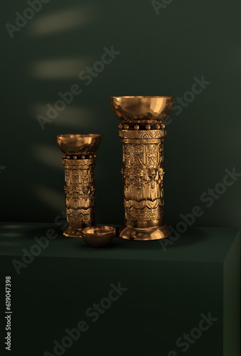 A PAIR OF GOLDEN SCULPTED MINIATURE PILLARS FROM KENYA photo