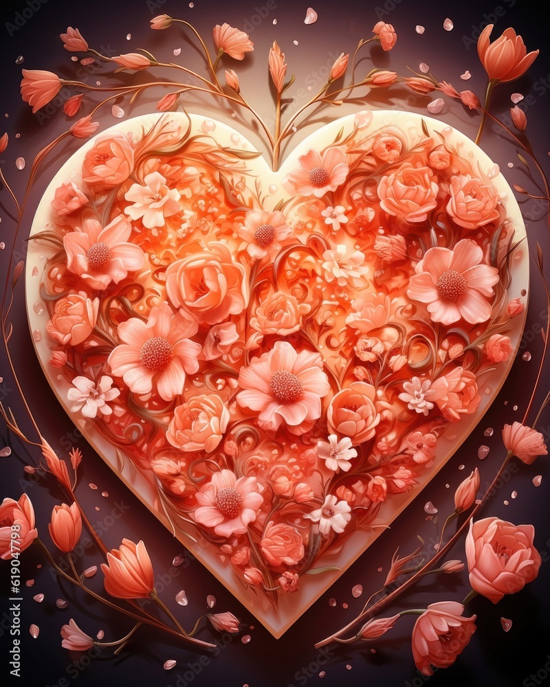 Fototapeta premium The concept of Valentine's Day is a love-themed pizza or restaurant. (Illustration, Generative AI)