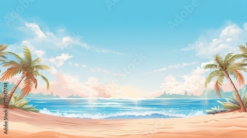 The image is a horizontal outdoor nature scene with tropical beach. (Illustration, Generative AI) © HandmadePictures